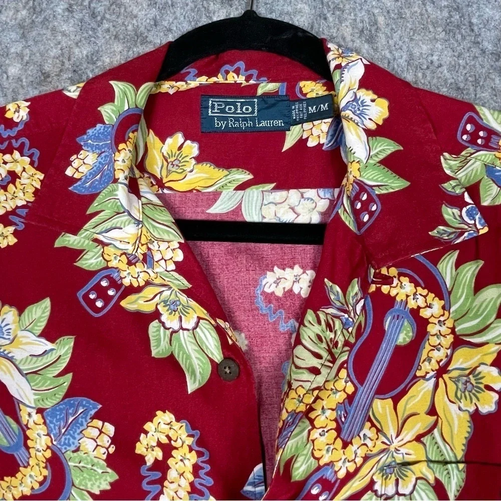 Polo Ralph Lauren Floral Lei Ukulele Hawaiian Preppy Summer Fun Camp Shirt Sz M
